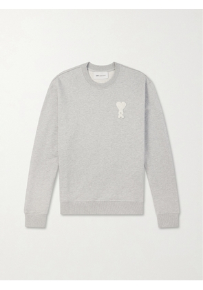AMI PARIS - Logo-Embroidered Cotton-Blend Jersey Sweater - Men - Gray - XS