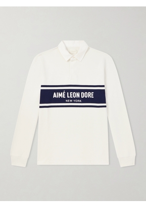 Aimé Leon Dore - Logo-Embroidered Striped Cotton Polo Sweater - Men - Neutrals - XS