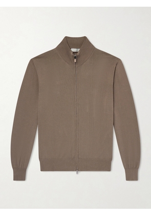 Canali - Slim-Fit Cotton Zip-Up Sweater - Men - Brown - IT 46
