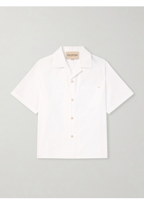 Valentino Garavani - Camp-Collar Logo-Embellished Cotton-Poplin Shirt - Men - White - IT 44