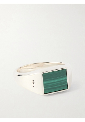 Mikia - Rectangle Sterling Silver Malachite Ring - Men - Green - 15