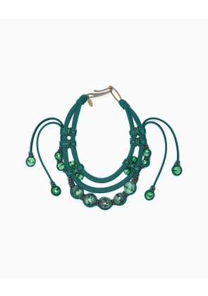 Necklace with tubular and glass elements