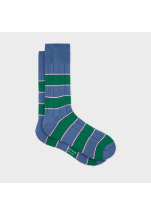 Paul Smith Blue and Green Cotton-Blend Rib Socks