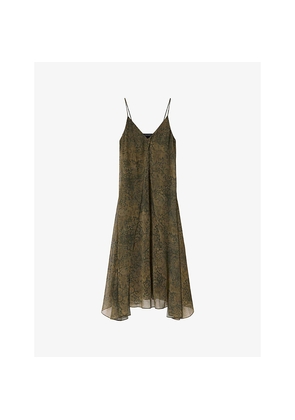 Womens Allsaints Vanda V-Neck Graphic-Print Woven Midi Dress
