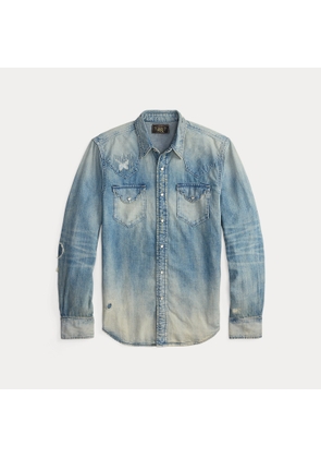 Slim Fit Repaired Denim Western Shirt