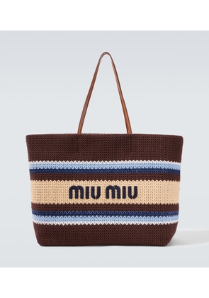 Miu Miu Logo striped raffia-effect shopper