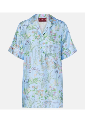 Gucci Floral silk satin polo shirt