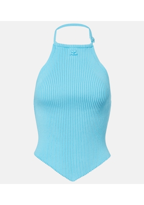 Courreges Pointy ribbed-knit halterneck top