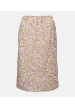 Prada Lace-trimmed floral midi skirt