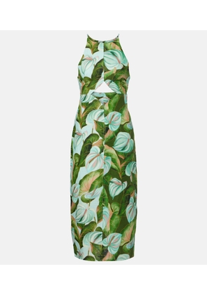 Farm Rio Cutout floral linen midi dress