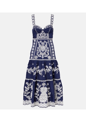 Farm Rio Embroidered cotton midi dress