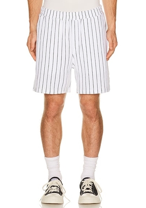SAMSOE SAMSOE Sajabari Shorts in Skywriting Stripe - White. Size L (also in M, S, XL/1X, XXL/2X).
