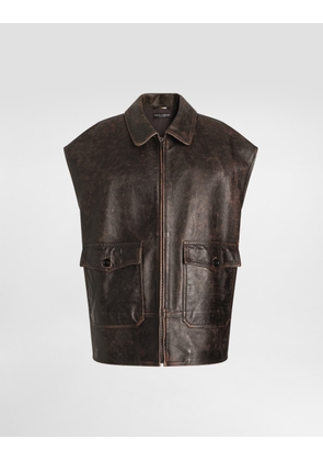 Dolce & Gabbana Bull Leather Vest - Woman Coats And Jackets Brown 40