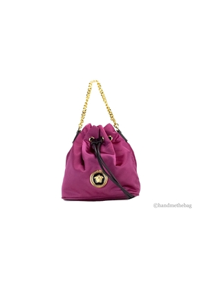 Versace Small Dahlia Nylon Medusa Pendant Bucket Chain Crossbody Bag Purse