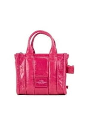 Marc Jacobs The Shiny Crinkle Micro Tote Magenta Leather Crossbody Bag Handbag