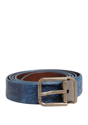 Dolce & Gabbana Navy Blue Leather Gold Tone Metal Buckle Belt - 105 cm / 42 Inches