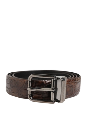 Dolce & Gabbana Brown Leather Silver Tone Metal Buckle Belt - 85 cm / 34 Inches