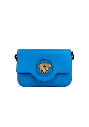 Versace La Medusa Blue Leather Shoulder Crossbody Bag Purse