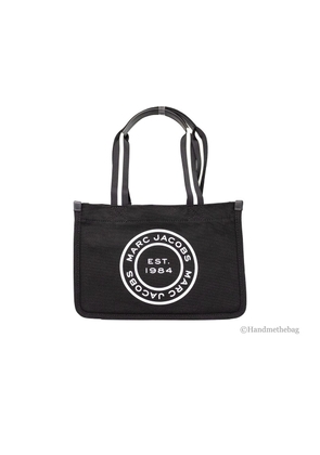 Marc Jacobs Medium Black Canvas Fabric Shoulder Convertible Tote Purse Bag