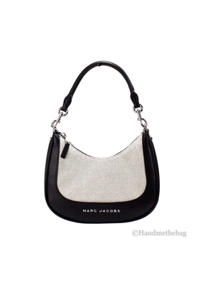 Marc Jacobs Natural Black Canvas Leather Hobo Shoulder Handbag Purse
