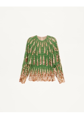 Valentino Embroidered Chiffon Top Woman GREEN/MULTICOLOUR 38