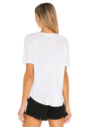 Bobi Light Weight Jersey V Neck Pocket Tee in White. Size M. Also in XS, L.
