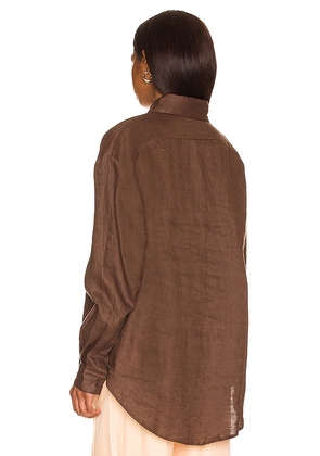 AEXAE Linen Woven Shirt in Brown. Size M. Also in S, XS.
