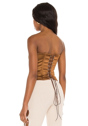 GUIZIO Satin Corset Top in Cognac. Size M. Also in L, S.