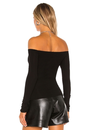 Enza Costa Silk Rib Off the Shoulder Long Sleeve Top in Black. Size M. Also in XS, S, L, XL.