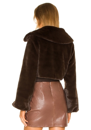 Camila Coelho Cleobella Cropped Faux Fur Jacket in Chocolate. Size M. Also in L.