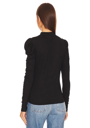 Bobi Shirred Sleeve Turtleneck Top in Black. Size M. Also in XS, S, L, XL.