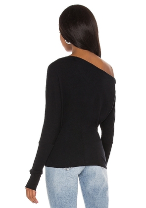 Enza Costa Cashmere Cuffed Off Shoulder Long Sleeve Top in Black. Size M. Also in XS, S.