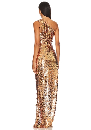 Bronx and Banco Farah One Shoulder Gown in Metallic Gold. Size S. Also in XS, M, L.
