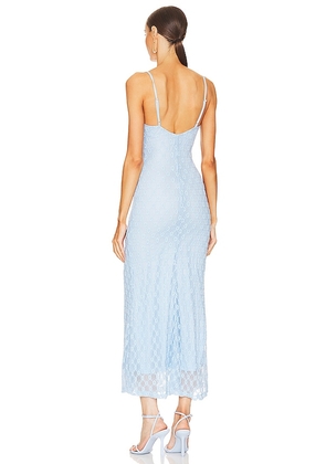 Bardot Adoni Mesh Midi Dress in Baby Blue. Size 12. Also in 6, 10.