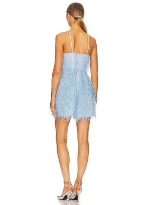 BCBGMAXAZRIA Short Feathered Evening Dress in Baby Blue. Size 6. Also in 2.