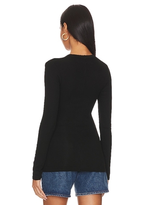 Enza Costa Rib Bold Long Sleeve U Top in Black. Size S. Also in XS, M, L, XL.