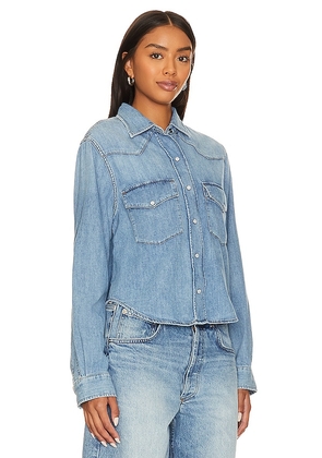 Citizens of Humanity Cropped Western Shirt in Denim-Light. Size M. Also in XS, S, XL.