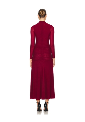 Bardot Liyana Ruched Mesh Dress in Burgundy. Size M. Also in XS, S.
