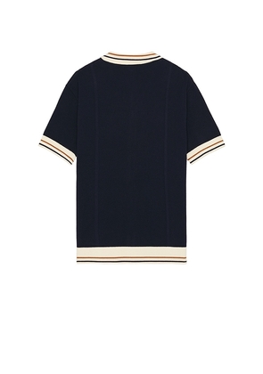 Bound Stevie Waffle Ribbed Knit Polo in Blue. Size M. Also in S.