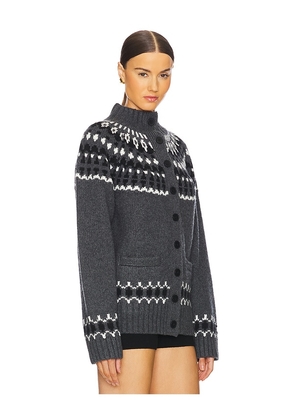 EAVES Jen Fair Isle Cardigan in Grey. Size M. Also in XS, S, L, XL.