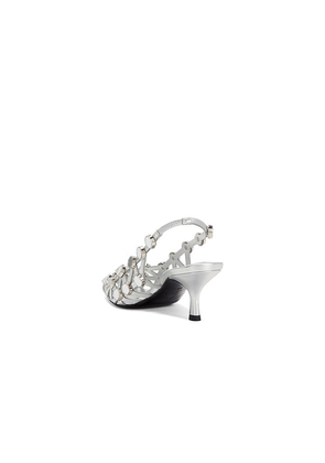 THE ATTICO Grid 50mm Slingback in Metallic Silver. Size 37. Also in 38, 38.5, 36.