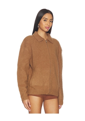 Aya Muse x REVOLVE Knit Zip Up Jacket With Collar in Cognac. Size L. Also in M, S, XS, XXS.