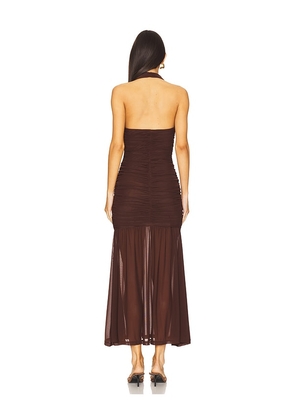 Bardot x REVOLVE Sephera Halter Mesh Midi Dress in Chocolate. Size 12. Also in 4, 2, 6, 8.