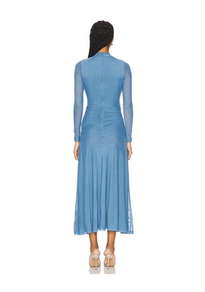Bardot Liyana Ruched Mesh Dress in Blue. Size L. Also in S, M.