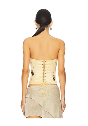 GUIZIO Embellished Satin Corset in Lemon. Size L. Also in XL, XS.