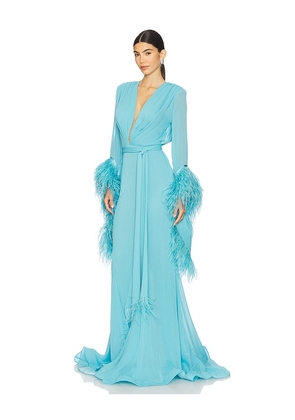 Bronx Banco Geisha V Neck Gown in Blue. Size M. Also in XS, S, L.