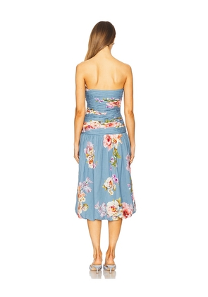 HEMANT AND NANDITA Ruched Midi Dress in Blue. Size M. Also in L.