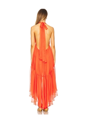 Bardot Leona High Low Ruffle Dress in Orange. Size 12. Also in 8, 10.