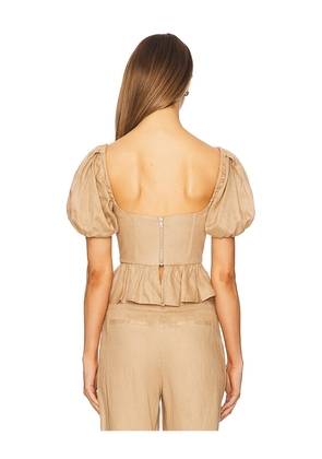 Bardot Esra Puff Sleeve Corset Top in Brown. Size 4. Also in 10, 6, 8.