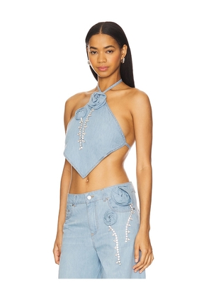 AREA Crystal Rosette Handkerchief Top in Blue. Size M. Also in XS.